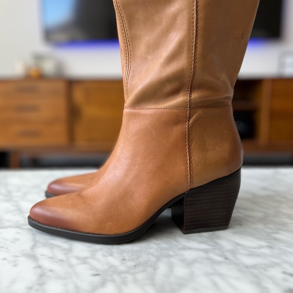 Tan Leather Knee-High Cowgirl Boots - Picture 4 of 15